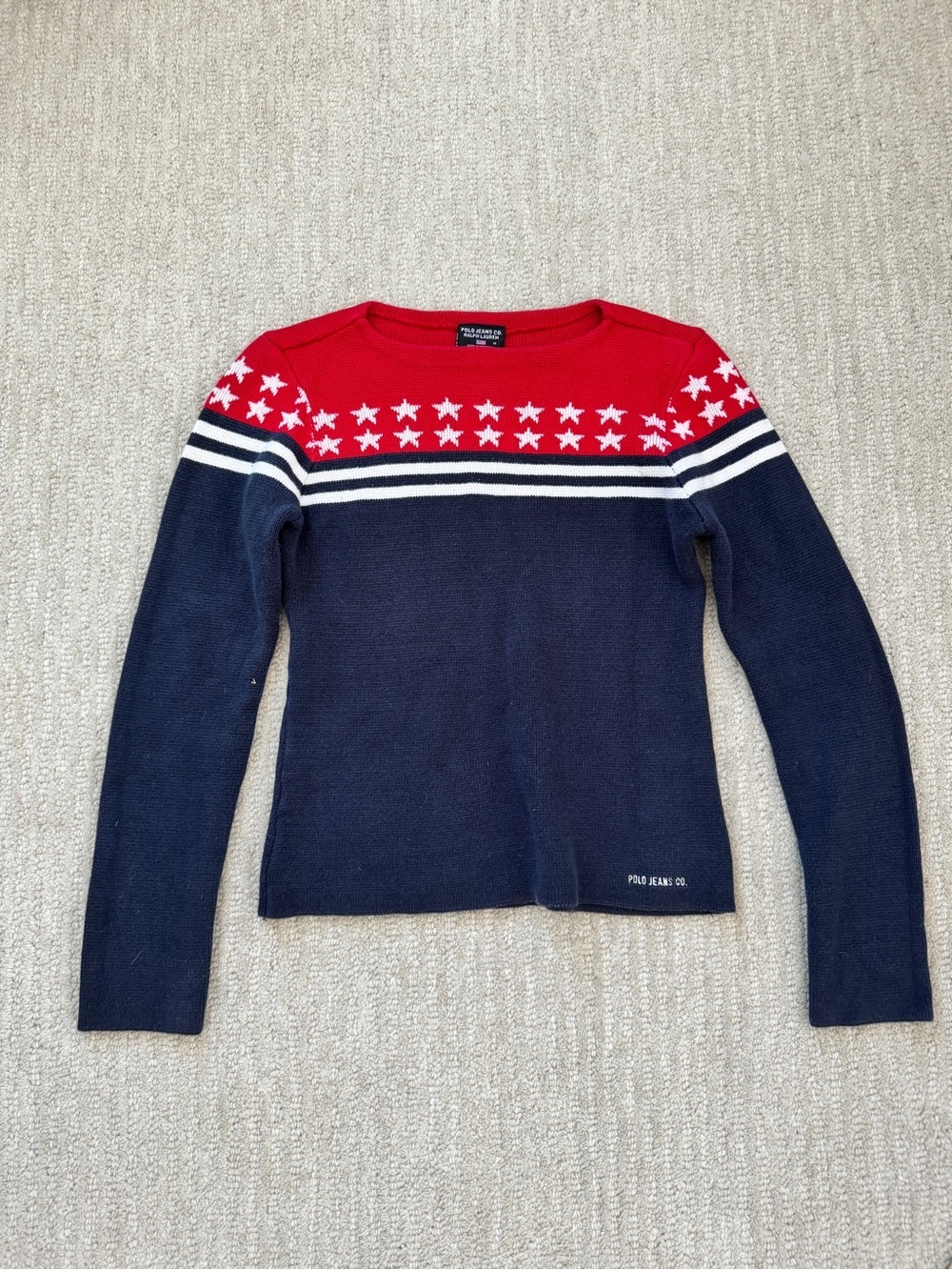 Polo by Ralph Lauren Navy & Red Star-Trim Crewneck Sweater